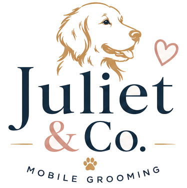Juliet & Co. Mobile Grooming logo — golden retriever illustration
